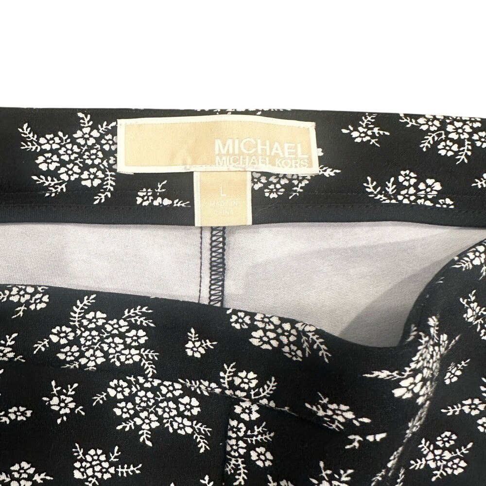 Michael Michael Kors Black White Floral Ankle Pants Size L Side Zip Stretch